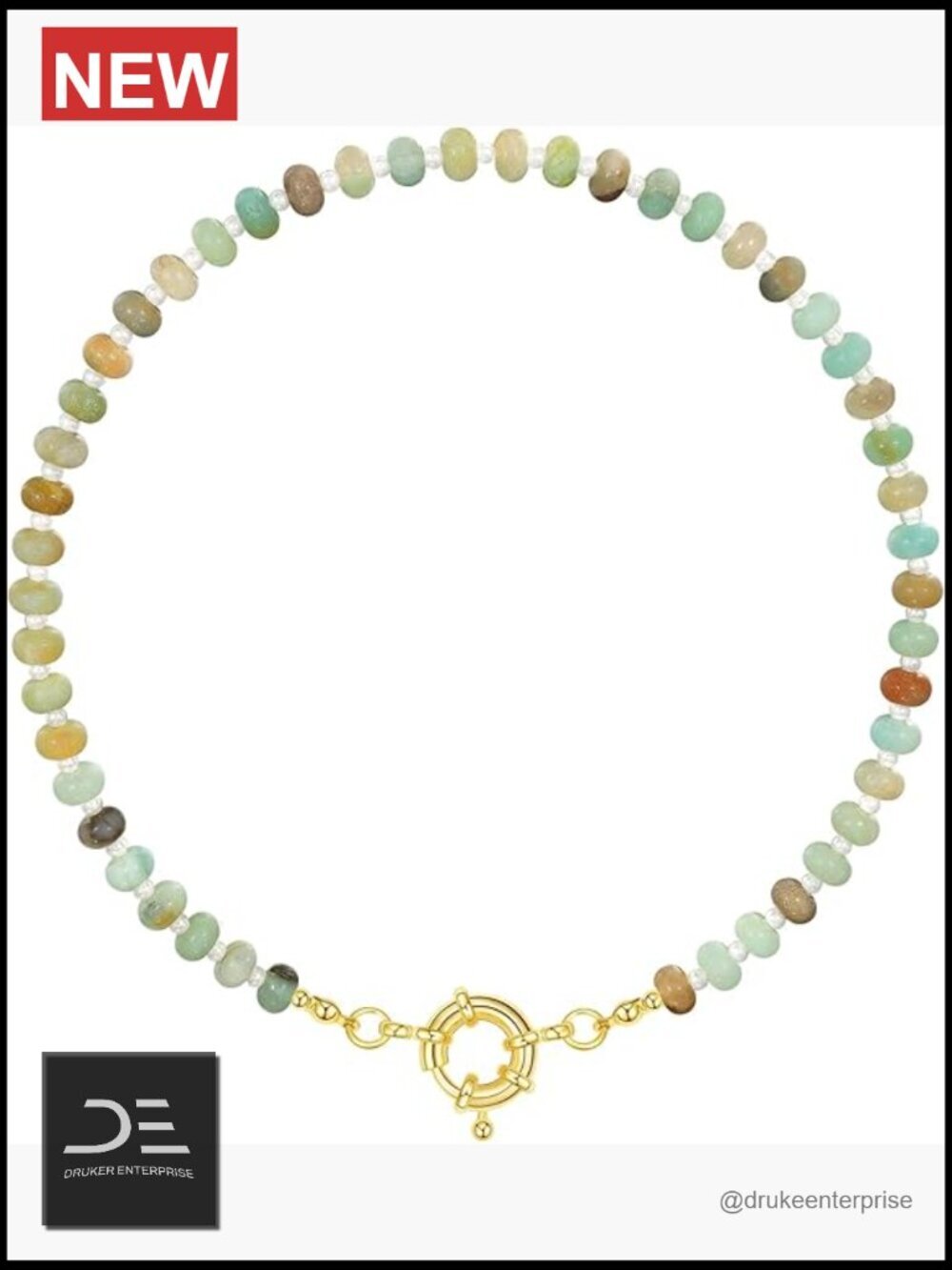 Beaded Gemstone Choker Necklace 14K Gold Plated Handmade Natural Stone Boho